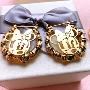 Boucles <span class=keywords><strong>d</strong></span>'oreilles en acier inoxydable personnalisées <span class=keywords><strong>Minnie</strong></span> Mouse, en bambou, plaquées or 18 carats, personnage de dessin animé, bijoux pour femmes - Product Image 1