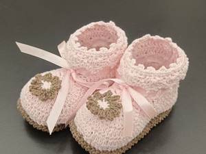 Chaussons bébé tricotés en coton rose personnalisables avec logo, mignons, unisexes, pour premiers pas, chauds, toutes saisons, écologiques - Product Image 1