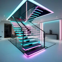Luxus-Edelstahl-Glas geländer für gerade Treppen Moderner Wirbelsäulen stringer mit LED-Licht für die Wohnungs treppe