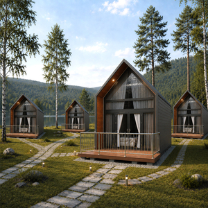 <span class=keywords><strong>Casa</strong></span> <span class=keywords><strong>Prefabricada</strong></span> Modular de Lujo con Estructura de Acero y Cristal, Diseño en A de 40 Pies, con Terraza para Vivienda Vacacional - Product Image 1