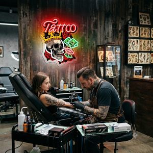 Crown King Skull Tattoo Neon LED Indoor Hanging Ambient Light Shop <b>Sign</b> Wall Decoration Light Entrance Indicator Light Custom - Product Image 6