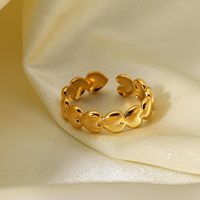 Bague en acier inoxydable plaqué or 18 carats, anneau en trois dimensions, pois d'amour, anneau ouvert pour femme