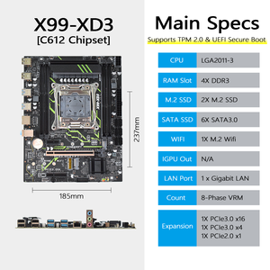 Pandl hoạt động làm mát Intel X99-XD3 Wifi bo mạch chủ với Quad DDR3 Bộ nhớ 128GB Micro-ATX tpm2.0 UEFI khởi động an toàn win11 - Product Image 2