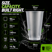 Gobelets en plastique PP givré jetables de 500 ml (16 oz) avec logo personnalisé pour thé au lait, boba, café, smoothie, diamètre 90 mm, gobelet mat injecté