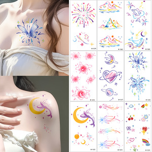 Autocollant de tatouage temporaire en forme d'étoile, impression numérique, imperméable, pour fêtes, tenue 1 à 3 semaines, taille unique, film PET blanc - Product Image 3