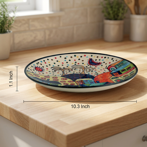 Handmade Ceramic Round Decorative Plate 10.3 Inch Cartoon Design <b>Table</b> Art Dish - Product Image 1