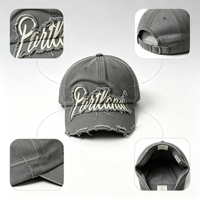 Casquette de baseball non structurée à 6 panneaux, en sergé de coton vieilli et délavé, avec logo brodé personnalisé, ajustable