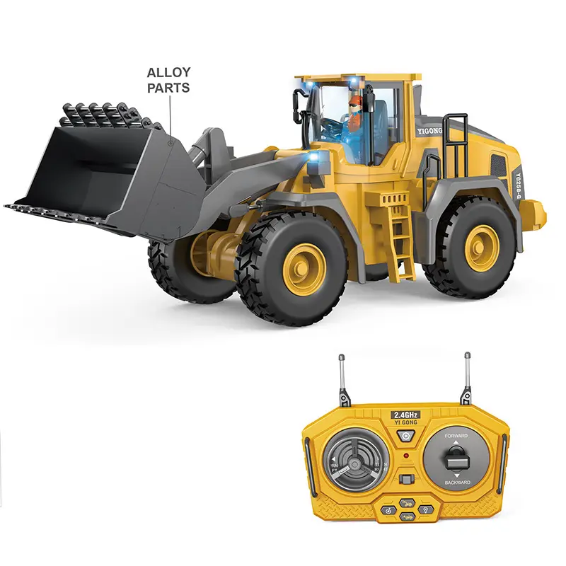 Mainan kendaraan pengendali jarak jauh, mainan Bulldozer kendaraan teknik 1:20 9 saluran 2.4G