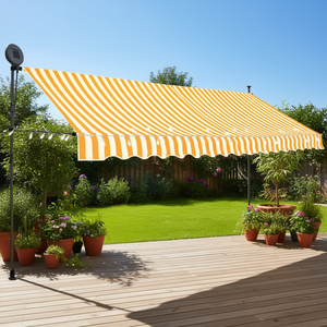 Toldo Retráctil Manual LED de 137.8 Pulgadas, Naranja y Blanco, con Energía Solar, Iluminación para Jardín, Cubierta de Sombra para Exteriores - Product Image 2