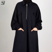 Abaya Modeste Longue Personnalisée OEM Premium avec Fermeture Éclair et Poches, Grande Taille, Unie, Vêtement Islamique pour Ramadan et Aïd, Marque Privée