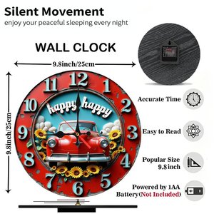 <b>Round</b> Wooden Wall Clock 25Cm Vintage Quiet Quartz Living Room Decor - Product Image 2