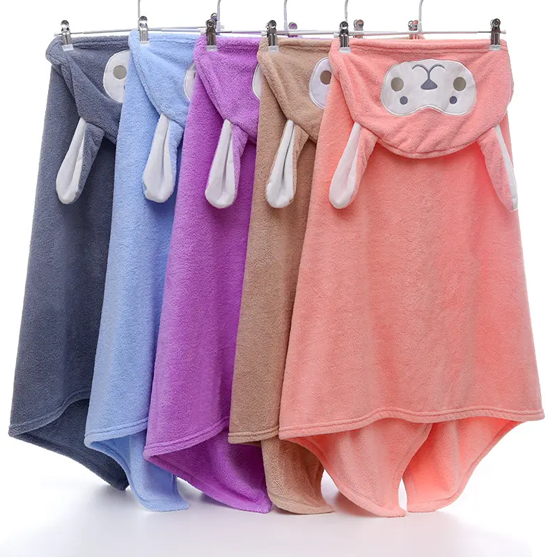 Quick-drying Children's Bath Towel Cloak Cartoon Rabbit Baby Hug Quilt poncho Shower Coral Fleece Hooded Bathrobe Towel