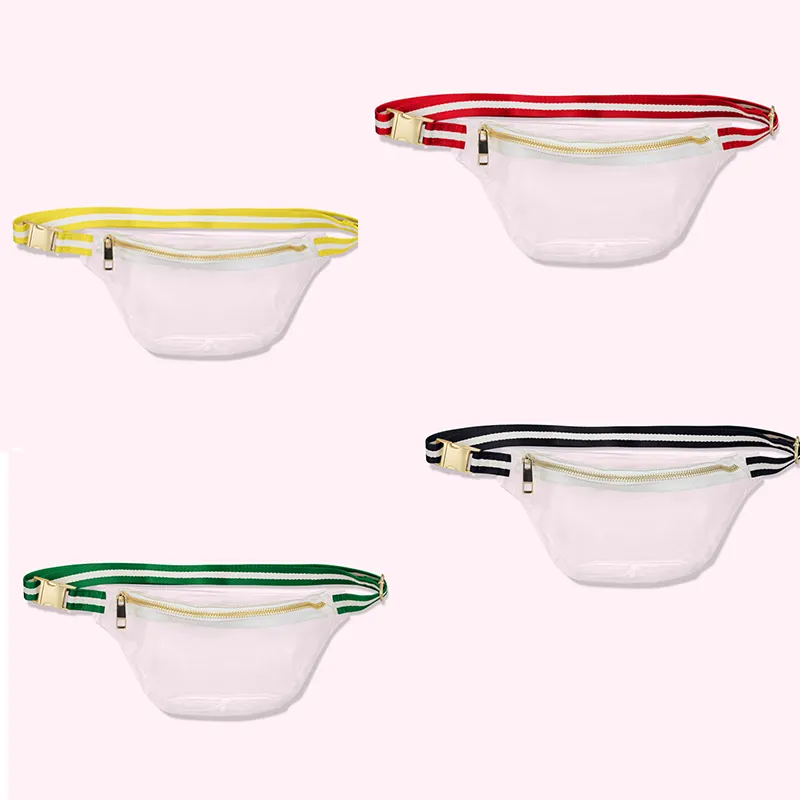 Hot Sale Stock LOW MOQ Customized Waterproof Transparent PVC Waist Bag Bum Bag Adhesive LettersPatches Clear Stadium Fanny Pack