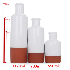 Terracotta Flower Bottle <strong>Set</strong> - <strong>Set</strong> of <strong>3</strong> White Bottles - Two-Toned Clay <strong>Vase</strong> Trio Contemporary <strong>Vases</strong> - Product Image 2