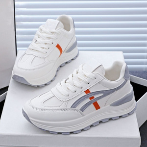 Xuanhui Nouveau Design Baskets Décontractées Blanches Style Coréen pour Femme, Chaussures de Marche à <span class=keywords><strong>Plateforme</strong></span> avec Rayures Orange, Semelle Épaisse de 4 cm - Product Image 1