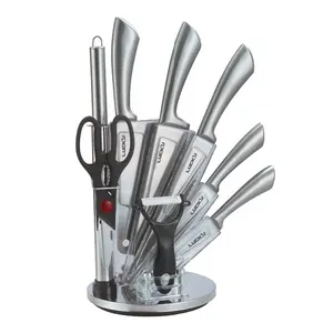 Set Pisau Koki Profesional Dapur Stainless Steel, 9 Buah Set Pisau Koki Profesional