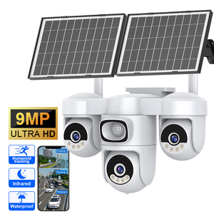 Caméras de sécurité 4G OEM/ODM 9MP 3 objectifs Extérieur Audio bidirectionnel <span class=keywords><strong>Version</strong></span> couleur de nuit Surveillance Caméra CCTV PTZ 360 °   Étanche - Product Image 1