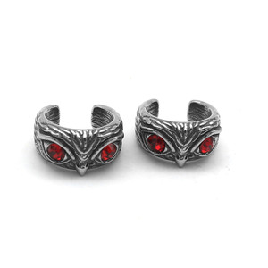 Pendientes de aro con forma de búho yunnique, de acero inoxidable, con piedras preciosas rojas, para hombres y mujeres, estilo gótico retro, a la moda - Product Image 1