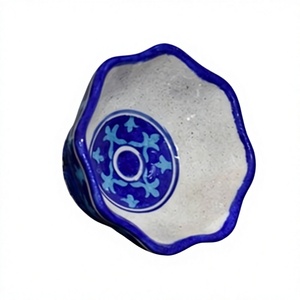 Elegant Blue Reactive Glazed <b>Ceramic</b> Bowl <b>Plate</b> with Organic Irregular Edge Artisan Decorative Serving Dish for Tableware - Product Image 1