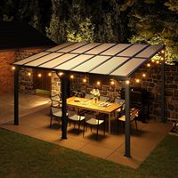 Pergola murale de patio avec auvent, structure en aluminium antirouille, toit en polycarbonate incliné, abri pare-soleil résistant aux intempéries