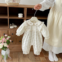 Combinaison pour bébé fille à col Peter Pan à fleurs, manches longues, printemps-automne
