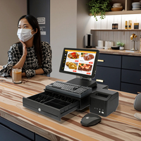 Tablette PC tout-en-un intelligente de 15,6 pouces avec double écran tactile, système POS Windows automatique, caisse enregistreuse électronique, lecteur de codes-barres