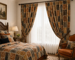 Geometric Wood Velvet <b>Curtain</b> Panel Art Nouveau Inspired Blackout Window Drapery Elegant Decorative Room Darkening <b>Curtain</b> - Product Image 1