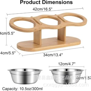 Comedero de bambú y madera para gatos de varias filas, soporte creativo y sencillo de madera maciza para alimentación de mascotas, comedero de madera para perros de interior - Product Image 3