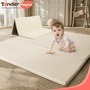 Tendergiocoso in schiuma per bambini tappetino da gioco per bambini in pelle impermeabile a tre volte grande materasso morbido per box Beige - Product Image 1