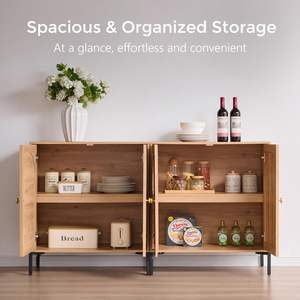 <span class=keywords><strong>Buffet</strong></span> moderne avec rangement, 61,75 po <span class=keywords><strong>de</strong></span> large, meuble <span class=keywords><strong>de</strong></span> rangement à arceaux cannelés avec étagères réglables, meuble <span class=keywords><strong>de</strong></span> bar à café en bois - Product Image 1