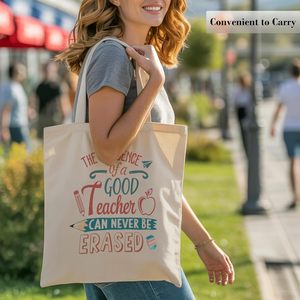 "El impacto de un buen profesor <span class=keywords><strong>nunca</strong></span> se puede borrar" Bolsa de lona con estampado, bolso de hombro reutilizable de gran capacidad, regalos para el día del maestro - Product Image 2