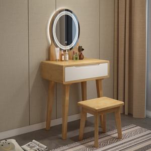 Table de maquillage avec miroir rond, ensemble de coiffeuse moderne avec 1 grand tiroir à glissières, meubles de chambre à coucher - Product Image 1