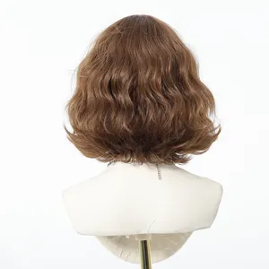 Pelucas sintéticas color marrón miel, peluca corta ondulada para mujer, peluca de Cosplay para fiesta, pelo falso Natural para uso diario con flequillo, peluca Lolita resistente al calor - Product Image 2