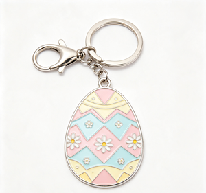 <b>Custom</b> Printed Stainless Steel Easter Egg <b>Keychain</b> Enamel Flower Metal Key Ring Promotion Gift - Product Image 1
