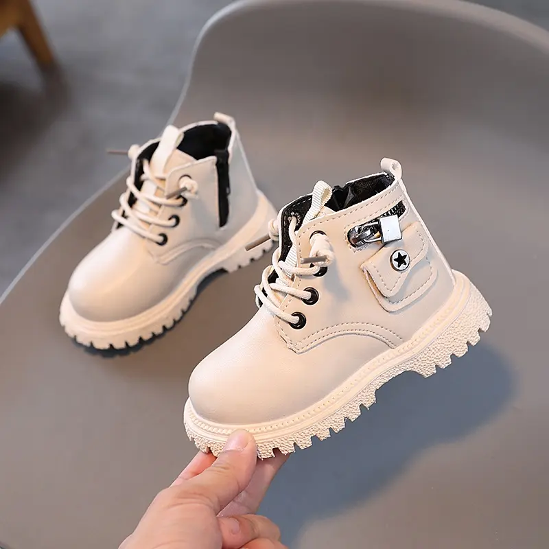 2020 New Fashion Trend Leather Girls Boots lace-up Children Ankle Boots Autumn and Winter Warm Waterproof Kids Boys Shoes