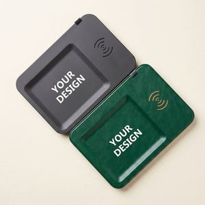 Chargeur sans fil 2-en-1 avec tapis de souris en cuir PU, plateau organisateur de bureau, station de charge rapide, accessoires de bureau modernes - Product Image 1