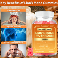 Rosebest, fabricant chinois, formule de saveur personnalisée, logo, emballage, supplément de gommes à mâcher à l'ashwagandha et aux champignons Lion's Mane avec vitamines