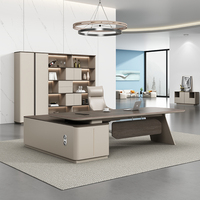 Escritorio Ejecutivo Modular de Madera de Diseño Moderno con Panel para CEO, Gerente, Oficina en Casa y Estantería