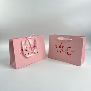 Luxury Pink Gift Bags with Rose <b>Red</b> Gold Foil Stamping - Custom Printed Ribbon Handle Shopping Bags Party Gift Bags - Product Image 5