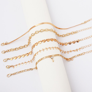 Punk Style <b>Gold</b> Plated Alloy <b>Anklet</b> Set Heart Chain With Key Charm Women's Fashion Jewelry Party Accessory - Product Image 3