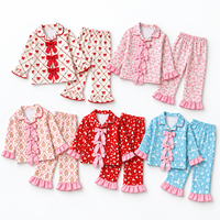 Ensemble de pyjama en fibre de bambou pour filles, avec volants et nœuds, manches longues, imprimé, vêtements de nuit pour enfants, tenue décontractée de vacances, fournisseur OEM en gros