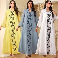 Robes musulmanes pour femmes 2026 en gros avec strass, manches longues, en mousseline, coupe ample, bretelles, vêtements islamiques tendance