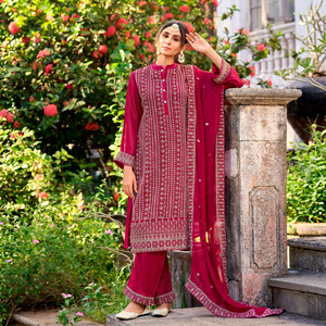 Dhwaja Export Rani Pink Embroidered Glory Silk Semi-Stitched Traditional Quick Dry Ankle-Length Plazzo Suit - Product Image 1