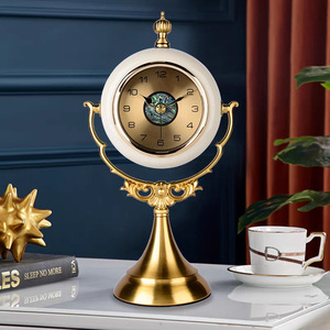 European Retro Style Table Clock Circular Gold Base Desktop Ornament Living Room Home Decor Light Luxury Design - Product Image 1