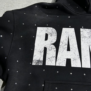 Sudadera con Capucha de Invierno para Hombre, Estilo Hip Hop, Personalizada con Logotipo, de Algodón/Poliéster, Felpa Francesa, Estampada, Talla Grande, Lavada, con Pedrería - Product Image 3