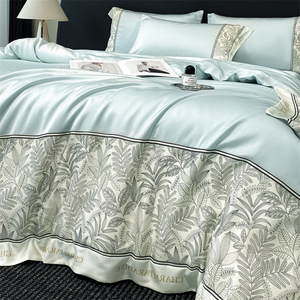Parure de <span class=keywords><strong>lit</strong></span> quatre pièces Ice, anti-humidité, motif plantes et fleurs, luxe léger, pour l'été - Product Image 1