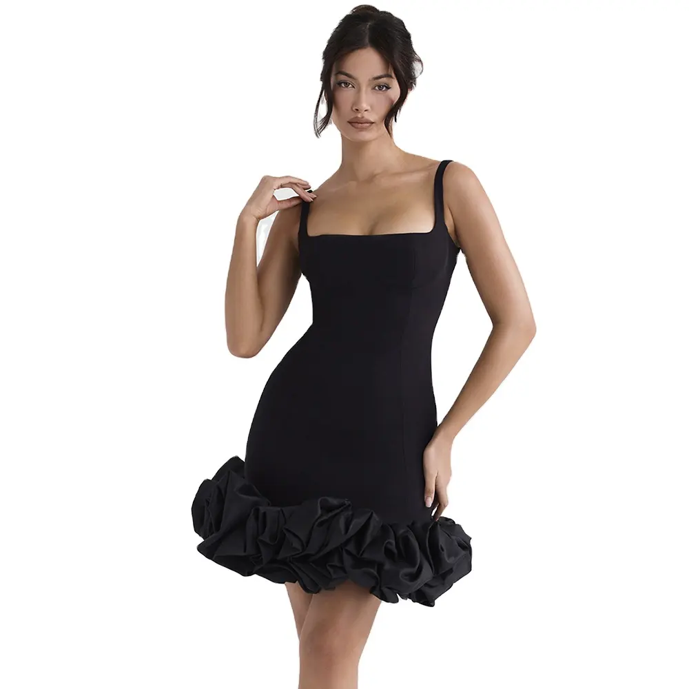 Vestido Sexy con tirantes para mujer, falda negra ajustada con Espalda descubierta, estilo dulce y picante, novedad
