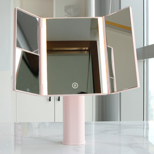 Espejo de Vanidad Portátil con Aumento de 1/2/3X, Espejos de Maquillaje Plegables de 3 Secciones, Rotación de 180°, Regulador de Intensidad Continuo, Espejos de Mesa de Belleza - Product Image 2