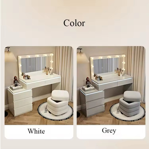 Multifunktion aler Schlafzimmer beleuchteter verspiegelter Schmink tisch Moderner weißer Make-up-Schreibtischs piegel hocker für den Hotel gebrauch Massivholz - Product Image 4