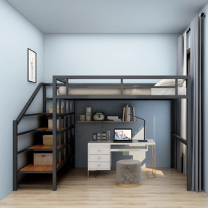 <span class=keywords><strong>Letto</strong></span> <span class=keywords><strong>a</strong></span> <span class=keywords><strong>Soppalco</strong></span> Robusto in Metallo d'Acciaio con Design <span class=keywords><strong>a</strong></span> Scala in Legno per Materassi Singoli e Queen Adatto per Adulti - Product Image 1